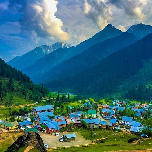 Beautiful Kashmir valley with snow-capped mountains