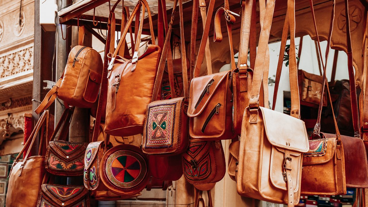 Colorful market lanes in Jaisalmer with handicraft and textile shops