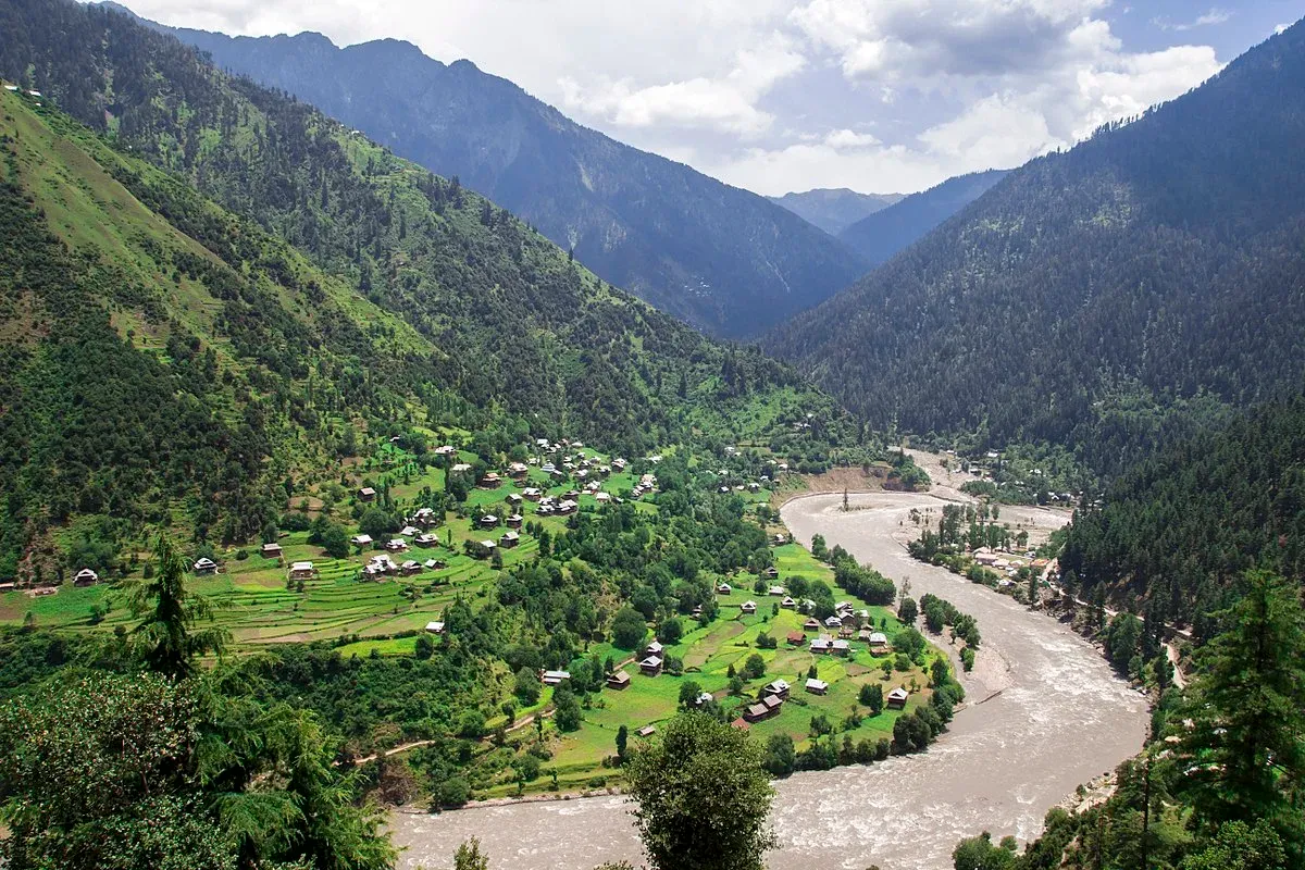 Keran valley river and mountain landscape