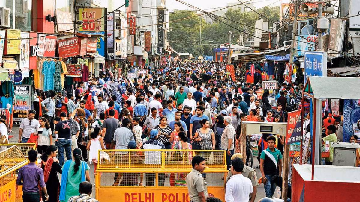 Crowded shopping lanes at Lajpat Nagar Central Market Delhi
