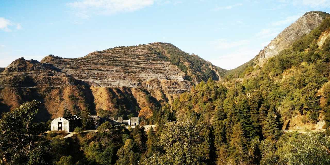 Abandoned limestone mine terrain near Mussoorie Uttarakhand