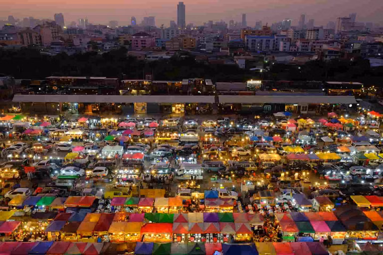Evening crowd and lights at Law Garden Night Market Ahmedabad