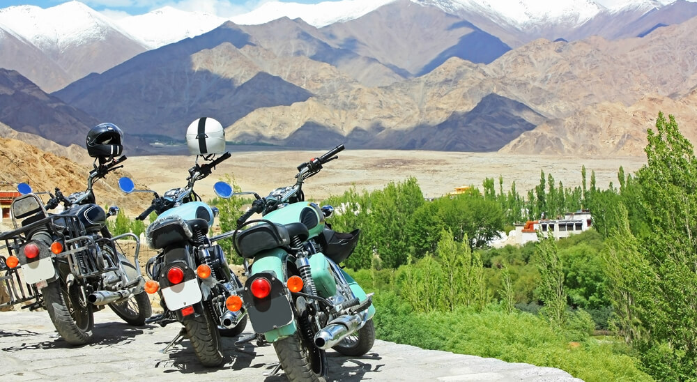 Bike rider on high-altitude road from Leh to Hanle