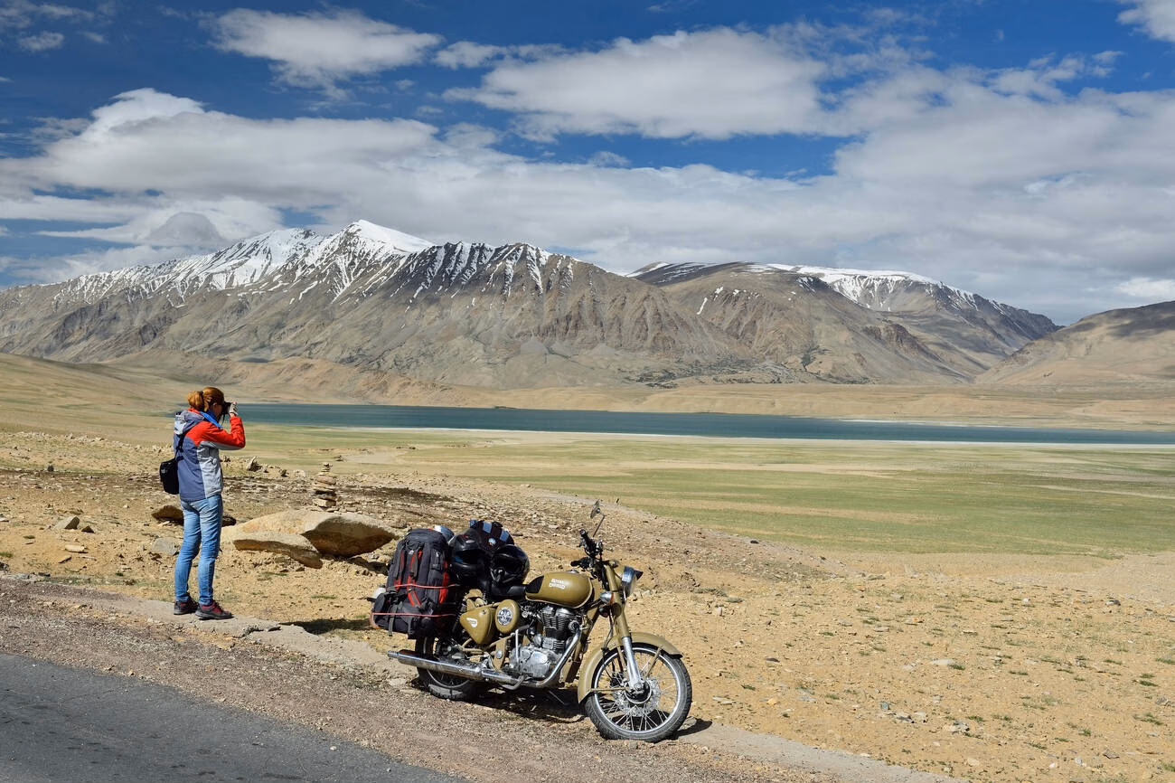 Bike route landscape from Leh to Tso Moriri in Ladakh