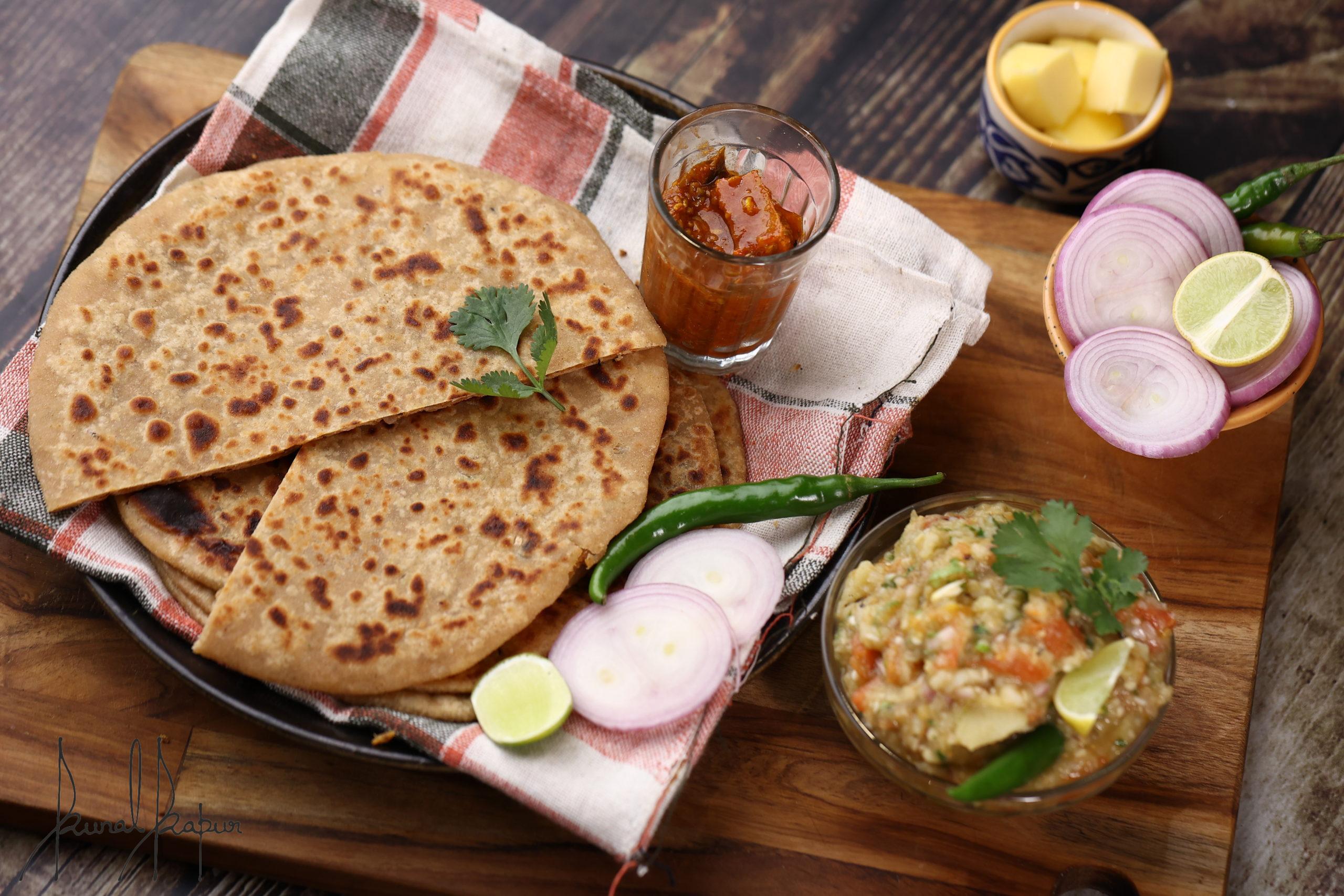 Sattu paratha and chutney served at local eatery in Patna