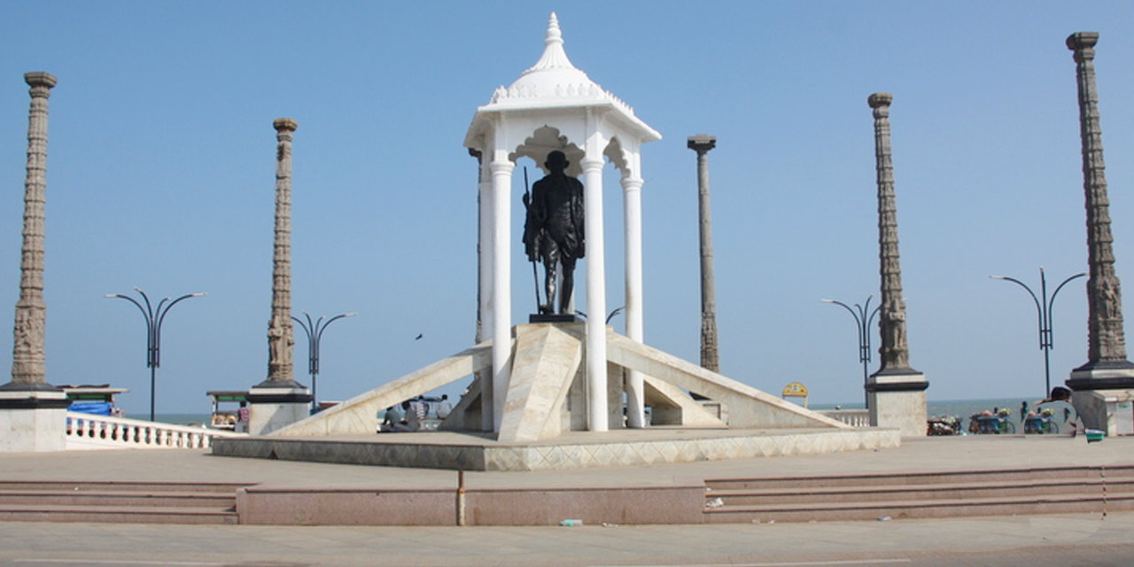 Mahatma Gandhi Statue on Pondicherry Promenade Beach Road