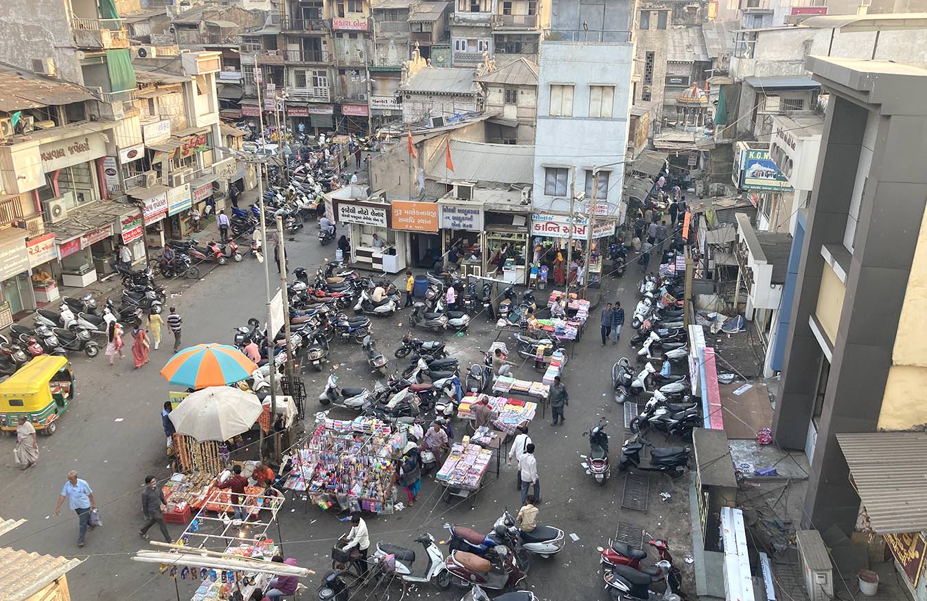 Night food stalls and crowds at Manek Chowk Ahmedabad