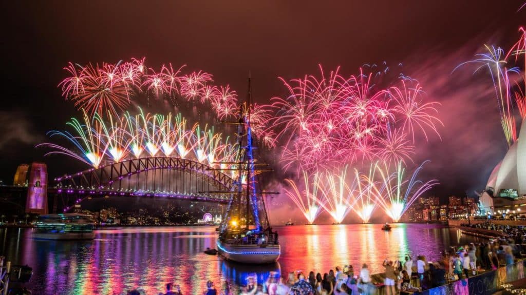 Sydney Harbour Bridge fireworks during New Year celebrations