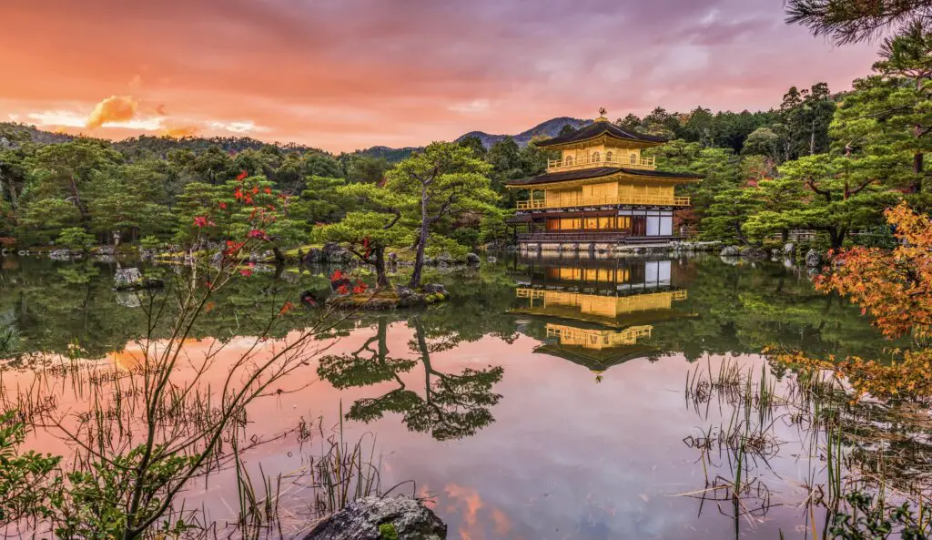 Night view of Japanese temple and city lights during New Year