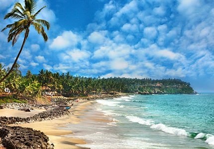 Pristine golden beach with calm backwaters in background