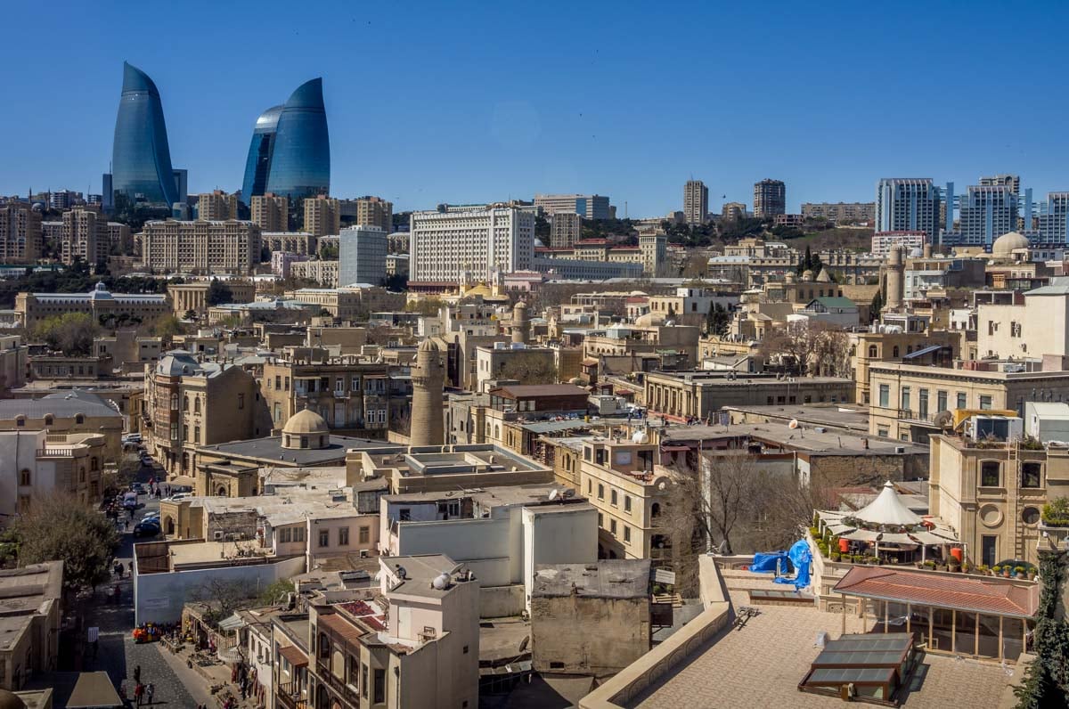 Maiden Tower landmark in Old City Baku Azerbaijan