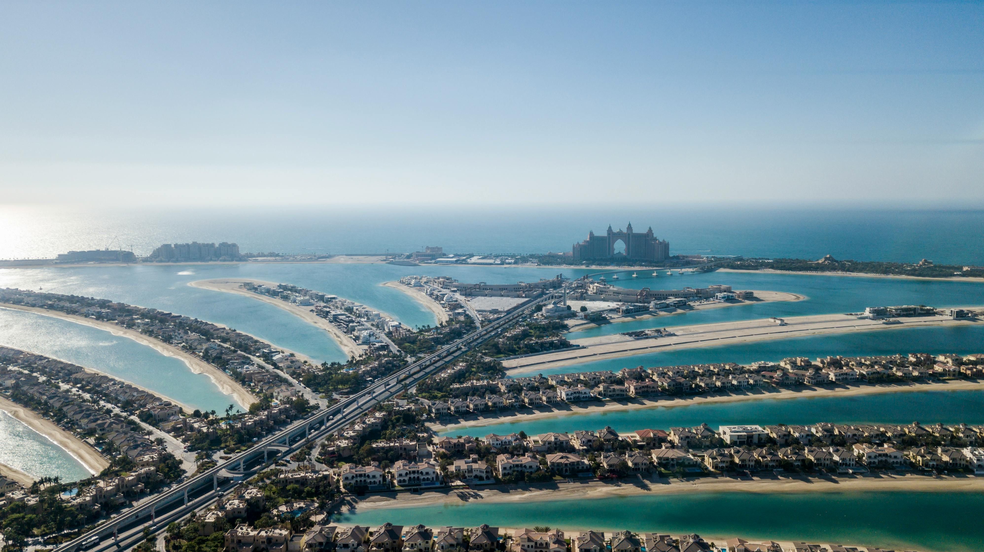 Aerial view of Palm Jumeirah Dubai showing its iconic palm-shaped design
