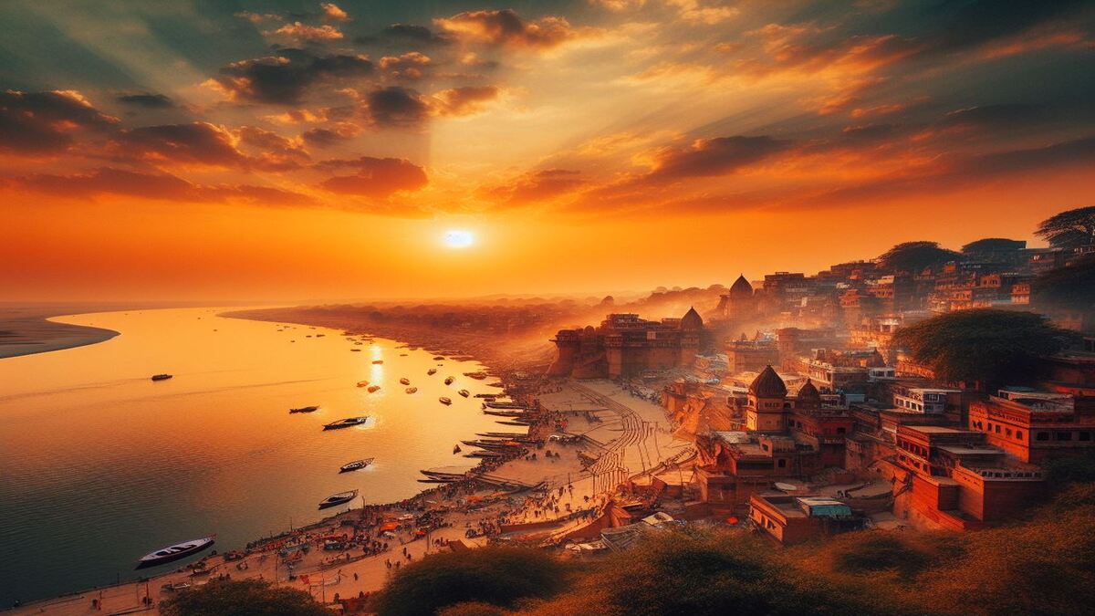 Sunrise view of ghats in Varanasi