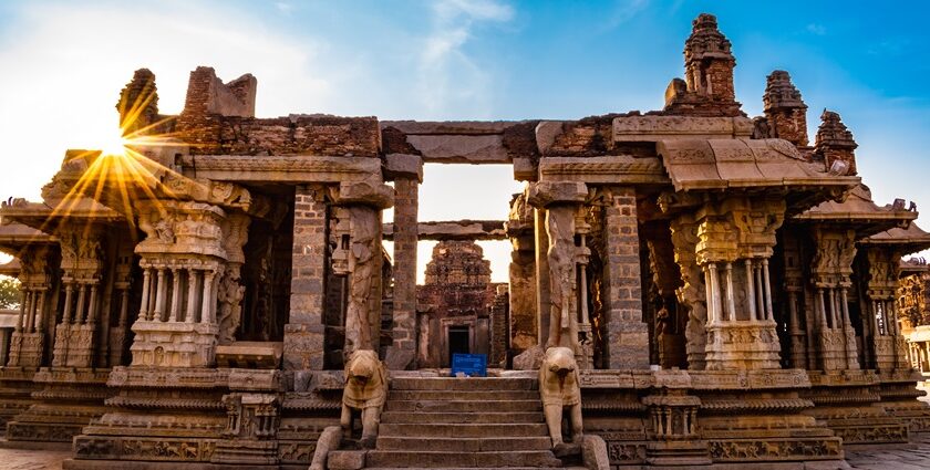 Hampi boulder landscape with temple ruins and heritage architecture