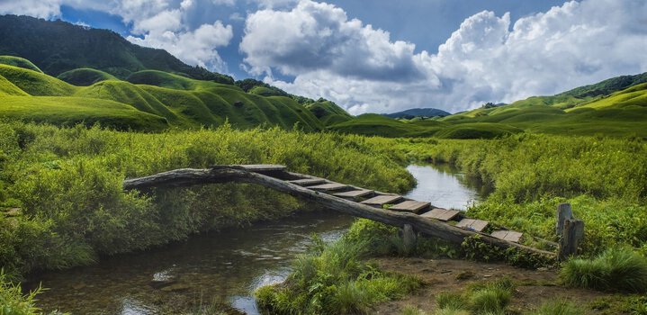 Monsoon clouds over green hills in Nagaland