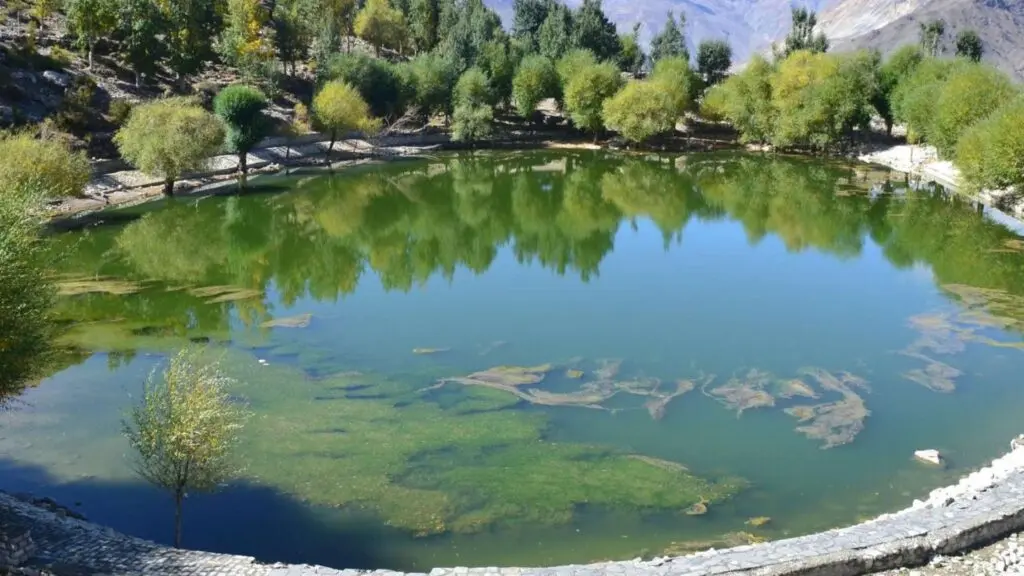 Nako Village and Lake with snow-capped mountains