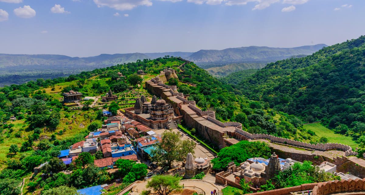 Monsoon clouds over Rajasthan fort and lake