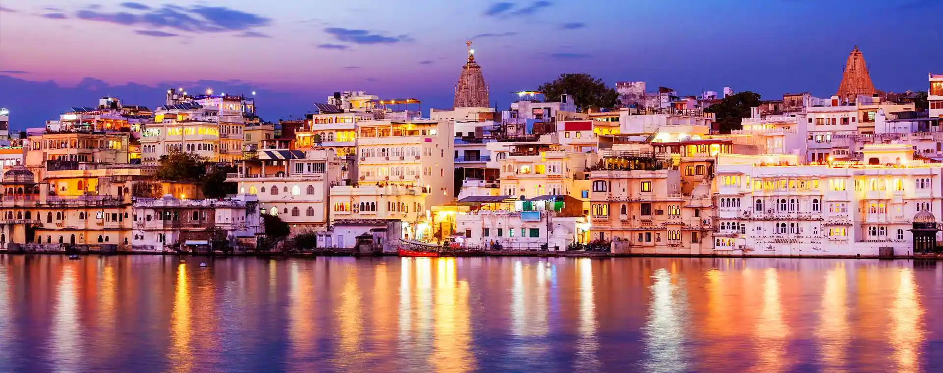 Udaipur city lights and lakeside night view