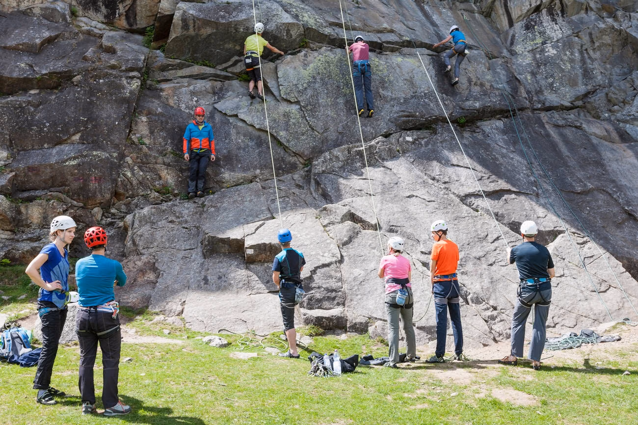 Rock climbing in Ladakh Himalayas with dramatic mountain walls