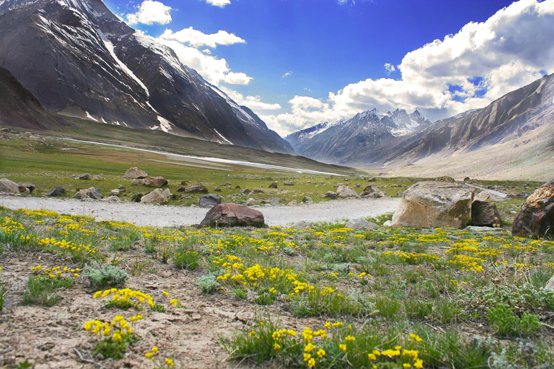 Spiti Valley in August showing lush green monsoon landscape