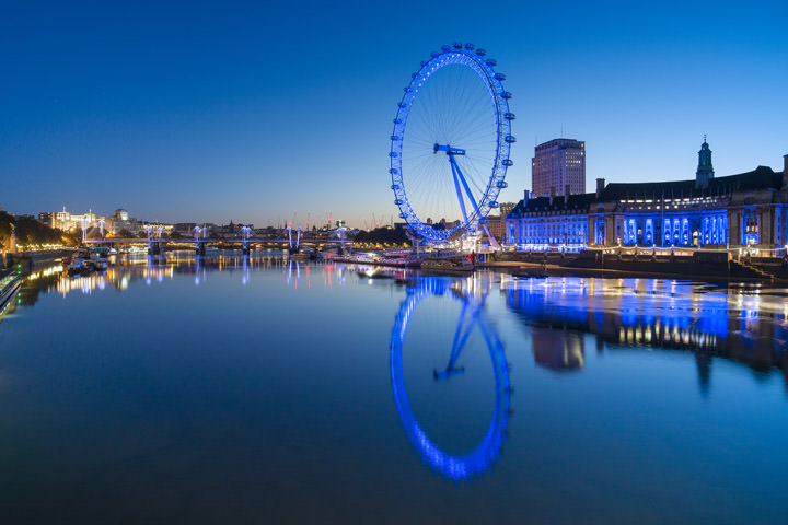 The London Eye on the South Bank with River Thames view