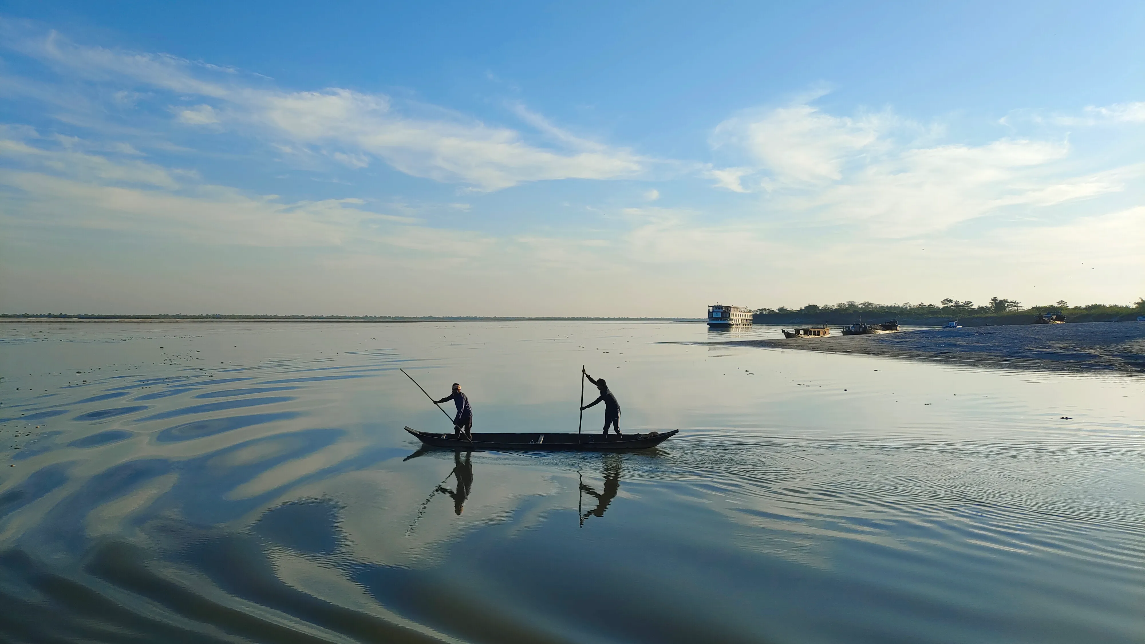 Brahmaputra river and city skyline in Guwahati