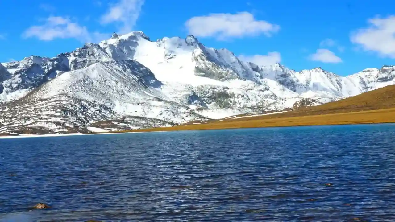 High altitude landscape view of Tso Lhamo Lake in North Sikkim