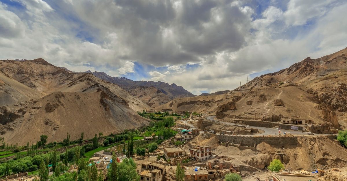 Uleytokpo village landscape and mountain valley in Ladakh