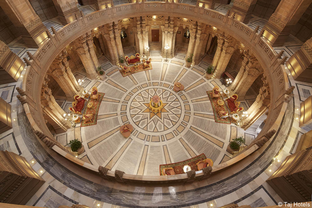 Central dome and sandstone architecture of Umaid Bhawan Palace