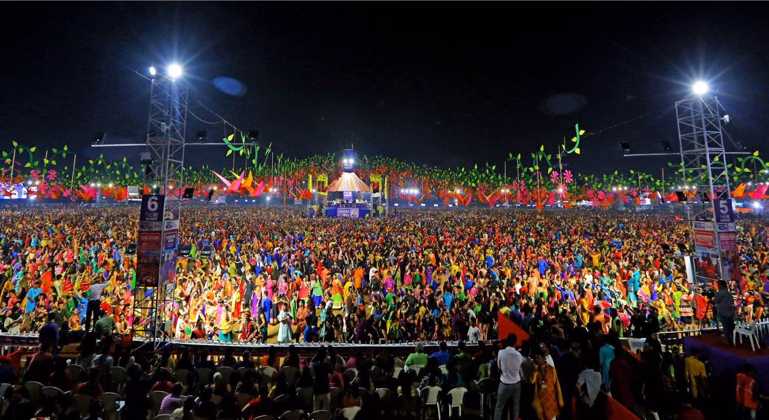 Entry and pass verification area at a large Garba venue in Vadodara