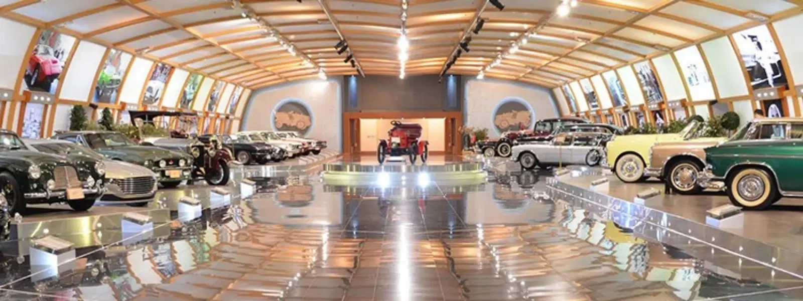 Vintage car display hall at Udaipur classic car museum