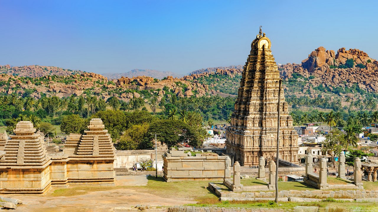 Virupaksha Temple main gopuram towering over Hampi