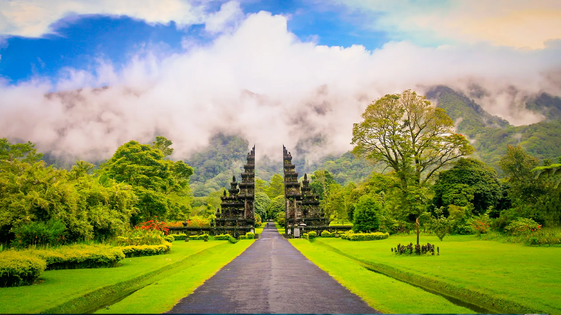 Wanagiri swing viewpoint over twin lakes in Bali
