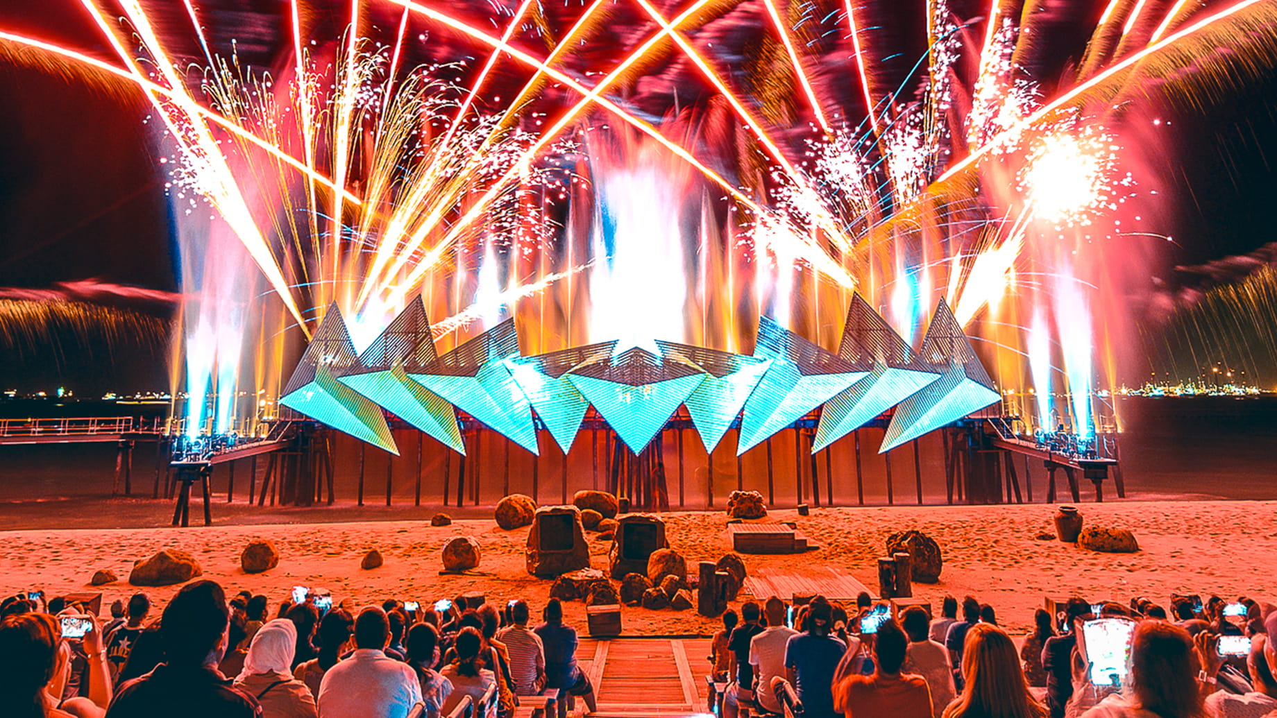 Wings of Time night show at Sentosa with lasers and water effects