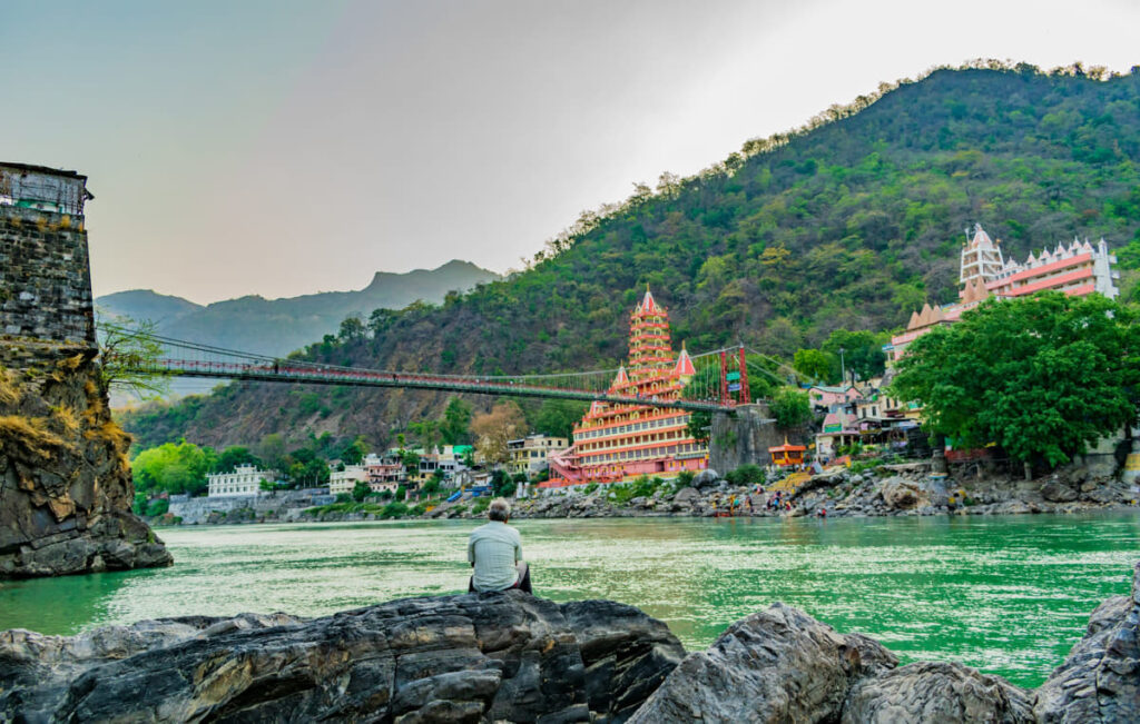 Morning yoga atmosphere in Rishikesh near the Ganga