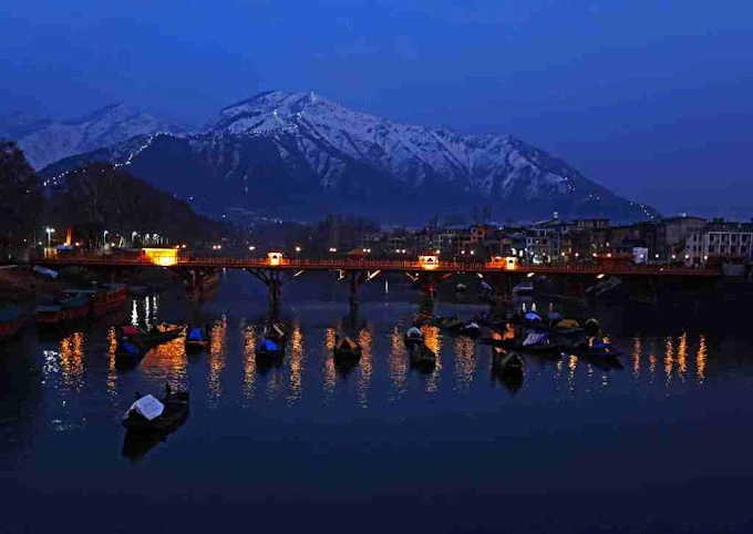 Aerial view of Zero Bridge Srinagar showing old city and Jhelum River